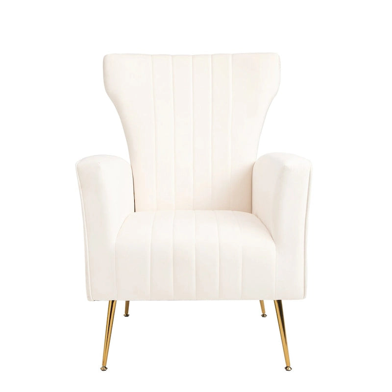 Fauteuil d'appoint en velours, fauteuil à oreilles avec pieds dorés, canapé simple rembourré pour salon et chambre à coucher