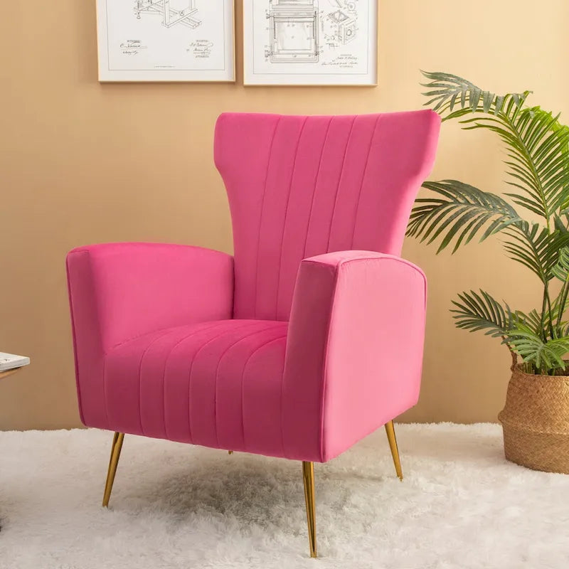 Fauteuil d'appoint en velours, fauteuil à oreilles avec pieds dorés, canapé simple rembourré pour salon et chambre à coucher
