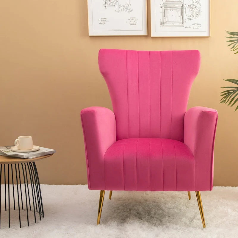 Fauteuil d'appoint en velours, fauteuil à oreilles avec pieds dorés, canapé simple rembourré pour salon et chambre à coucher