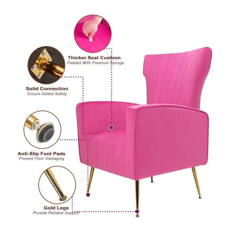 Fauteuil d'appoint en velours, fauteuil à oreilles avec pieds dorés, canapé simple rembourré pour salon et chambre à coucher