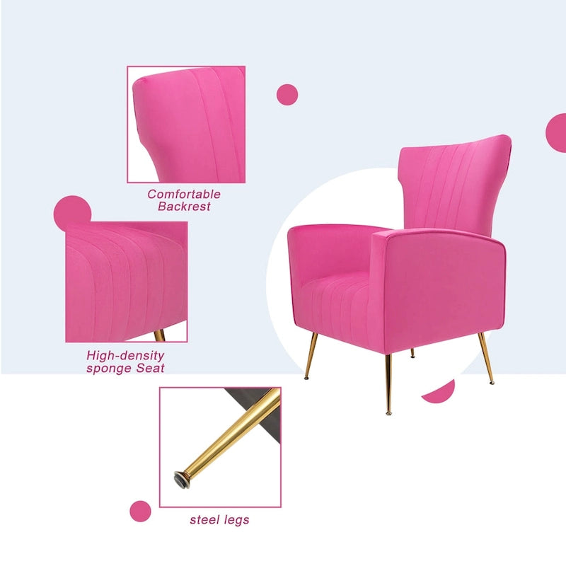 Fauteuil d'appoint en velours, fauteuil à oreilles avec pieds dorés, canapé simple rembourré pour salon et chambre à coucher