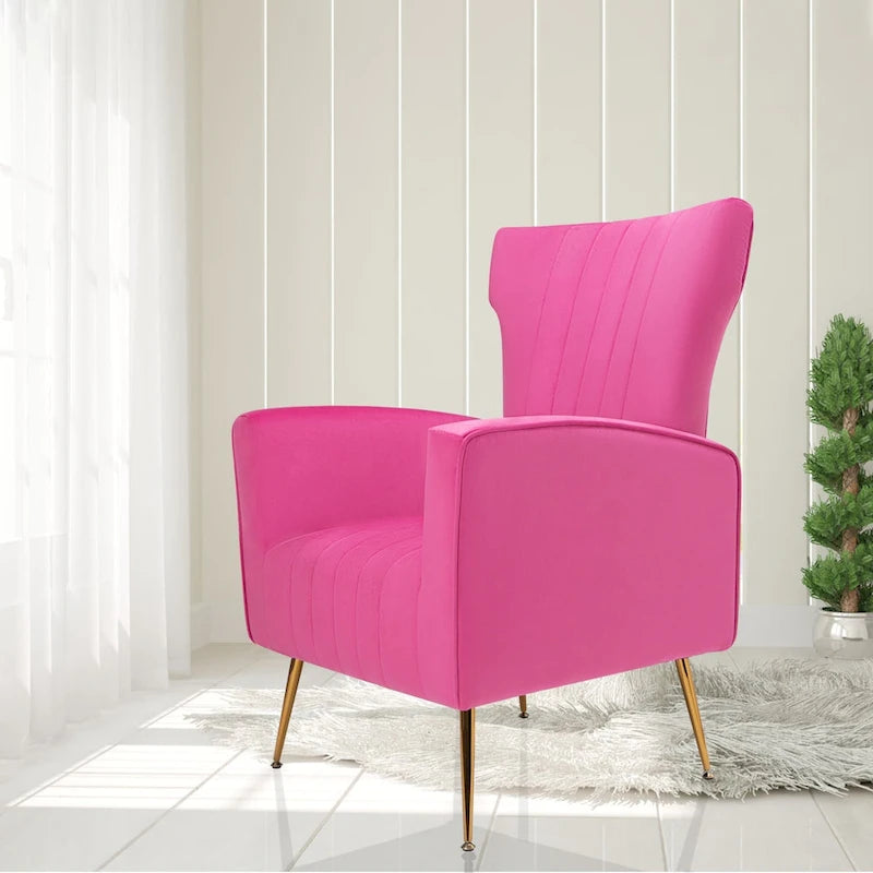 Fauteuil d'appoint en velours, fauteuil à oreilles avec pieds dorés, canapé simple rembourré pour salon et chambre à coucher