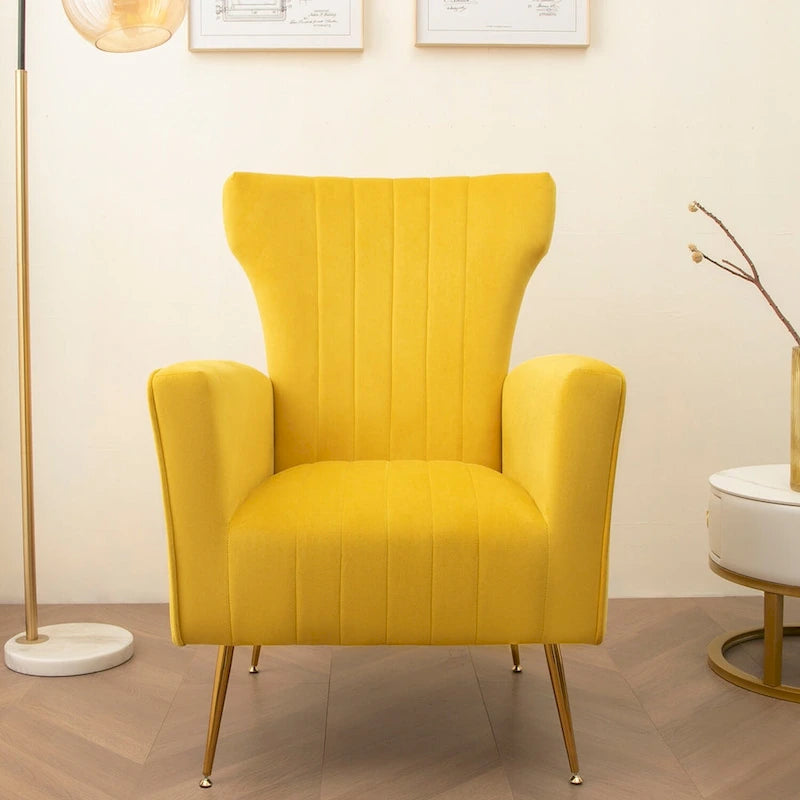 Fauteuil d'appoint en velours, fauteuil à oreilles avec pieds dorés, canapé simple rembourré pour salon et chambre à coucher