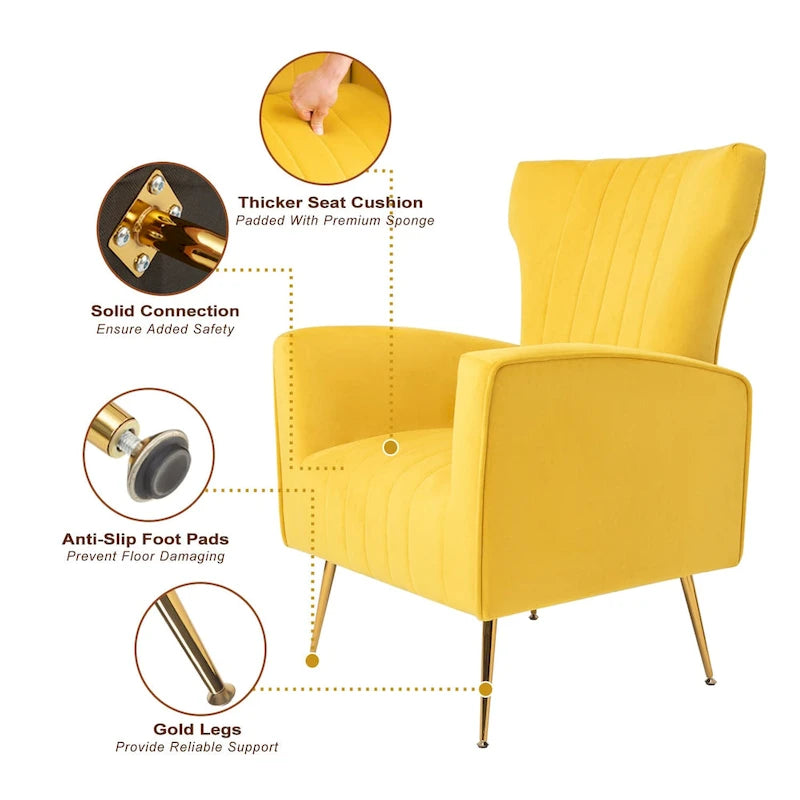 Fauteuil d'appoint en velours, fauteuil à oreilles avec pieds dorés, canapé simple rembourré pour salon et chambre à coucher