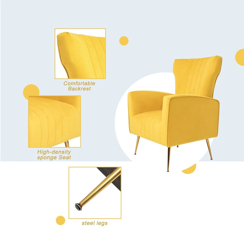 Fauteuil d'appoint en velours, fauteuil à oreilles avec pieds dorés, canapé simple rembourré pour salon et chambre à coucher