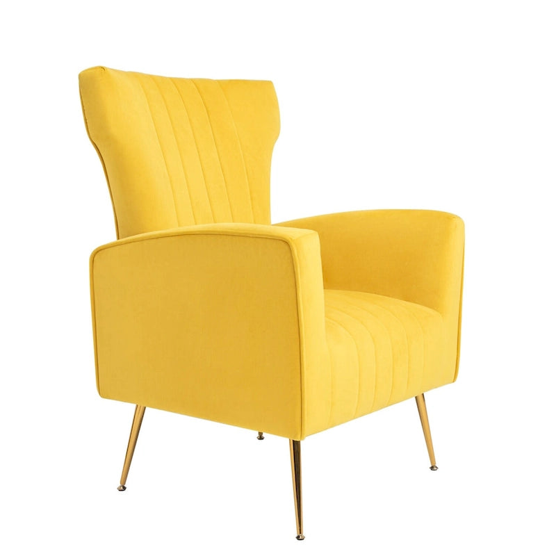 Fauteuil d'appoint en velours, fauteuil à oreilles avec pieds dorés, canapé simple rembourré pour salon et chambre à coucher