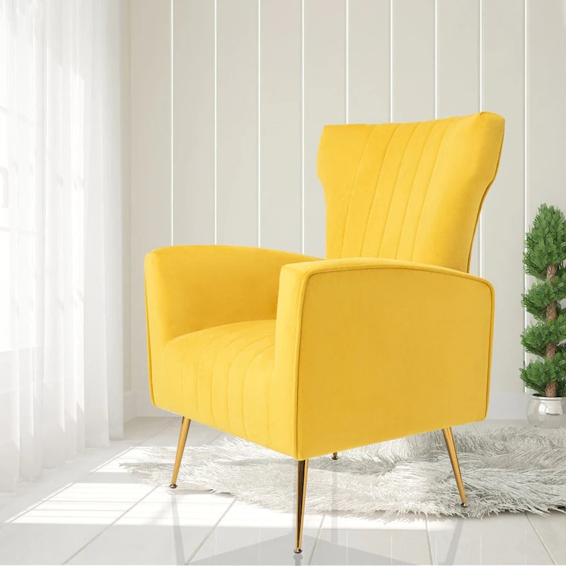 Fauteuil d'appoint en velours, fauteuil à oreilles avec pieds dorés, canapé simple rembourré pour salon et chambre à coucher