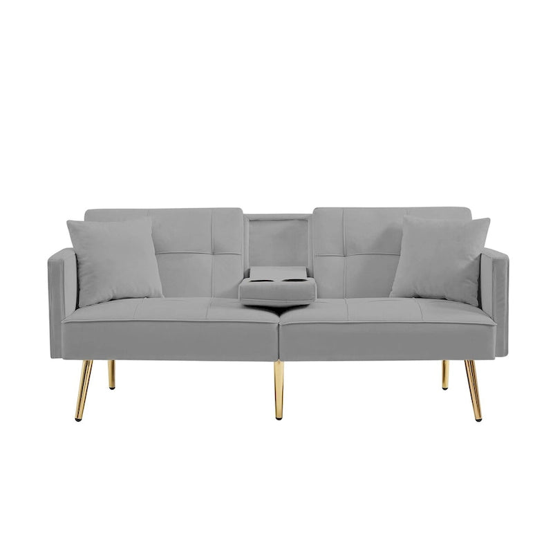 Canapé-lit futon en velours avec pieds en métal doré