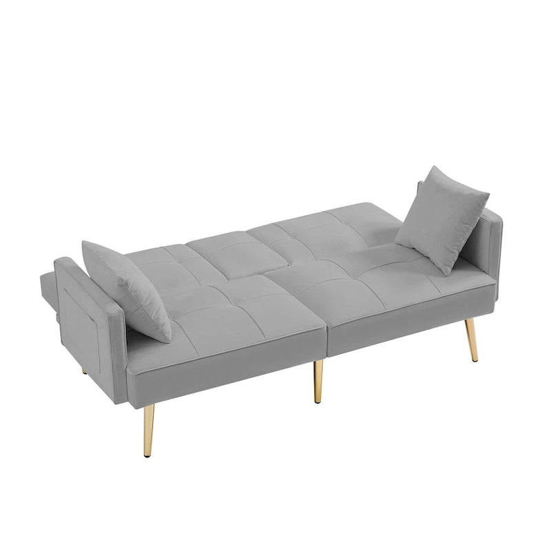 Velvet Futon Sofa Bed with Gold Metal Legs