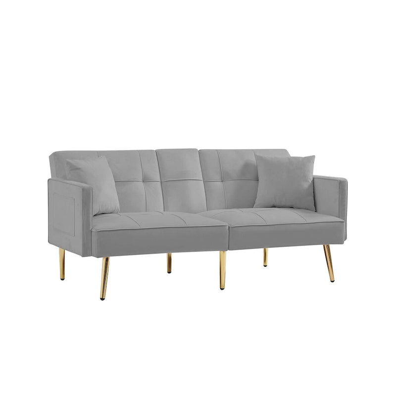 Canapé-lit futon en velours avec pieds en métal doré