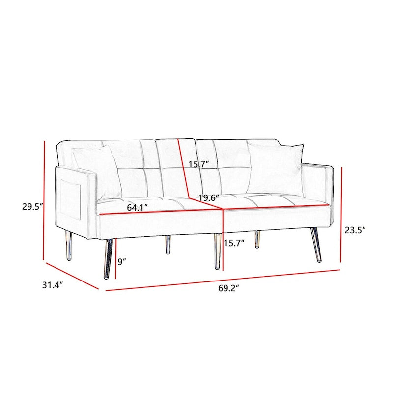 Canapé-lit futon en velours avec pieds en métal doré