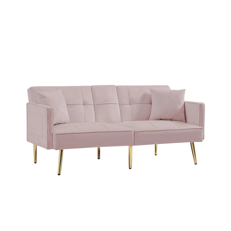 Canapé-lit futon en velours avec pieds en métal doré
