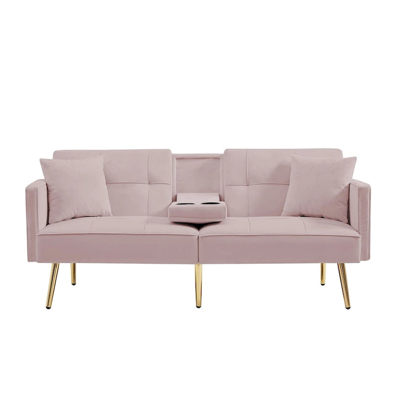 Canapé-lit futon en velours avec pieds en métal doré