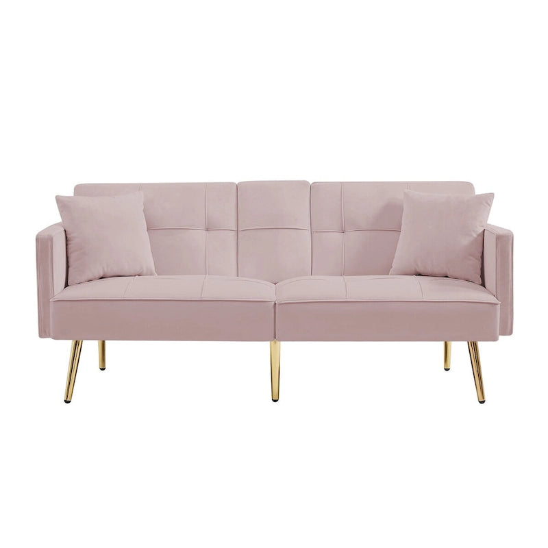 Canapé-lit futon en velours avec pieds en métal doré