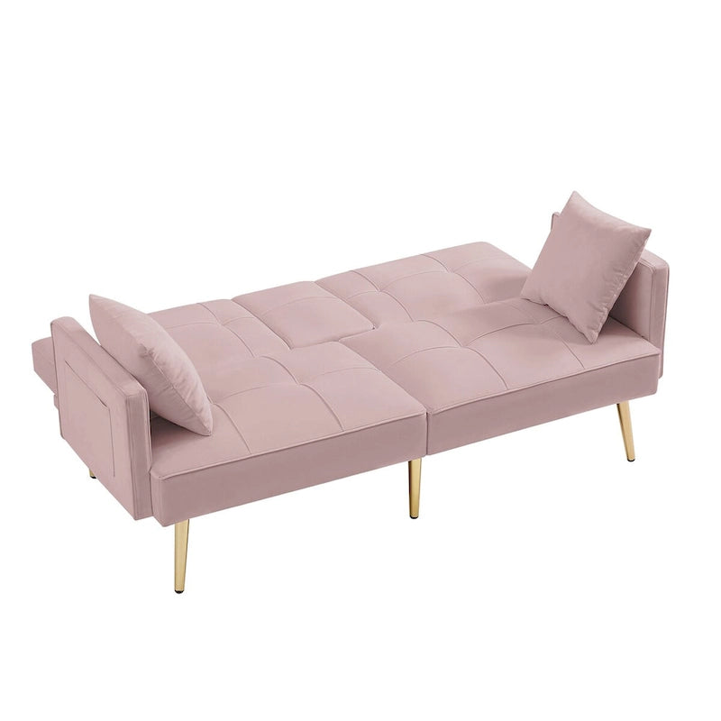 Canapé-lit futon en velours avec pieds en métal doré