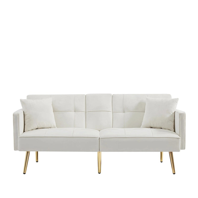 Canapé-lit futon en velours avec pieds en métal doré