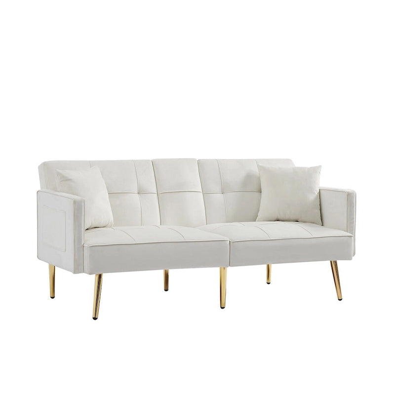 Canapé-lit futon en velours avec pieds en métal doré