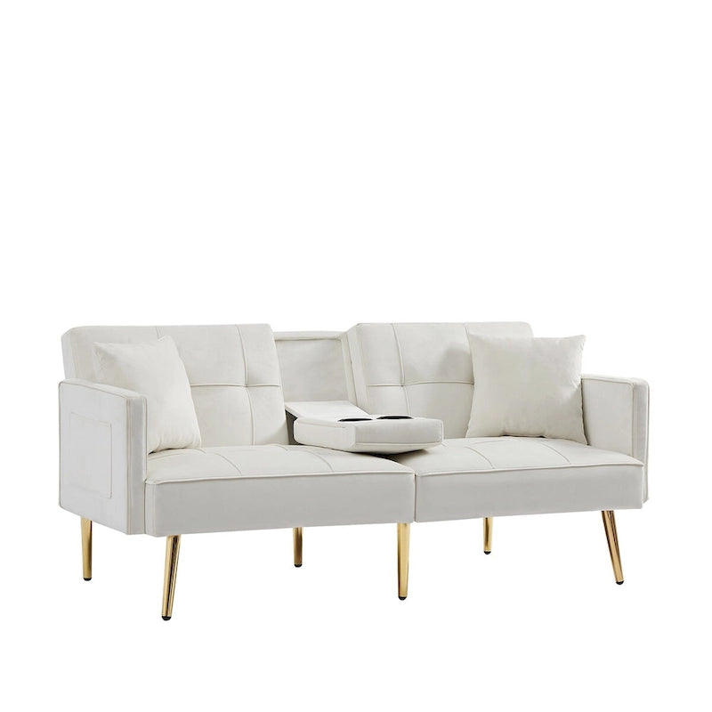 Canapé-lit futon en velours avec pieds en métal doré