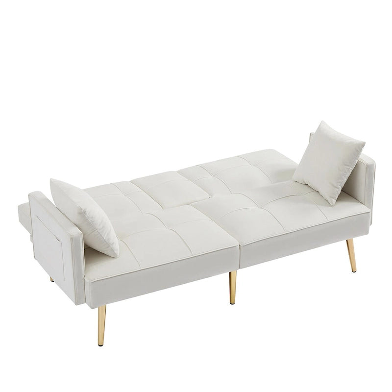 Canapé-lit futon en velours avec pieds en métal doré
