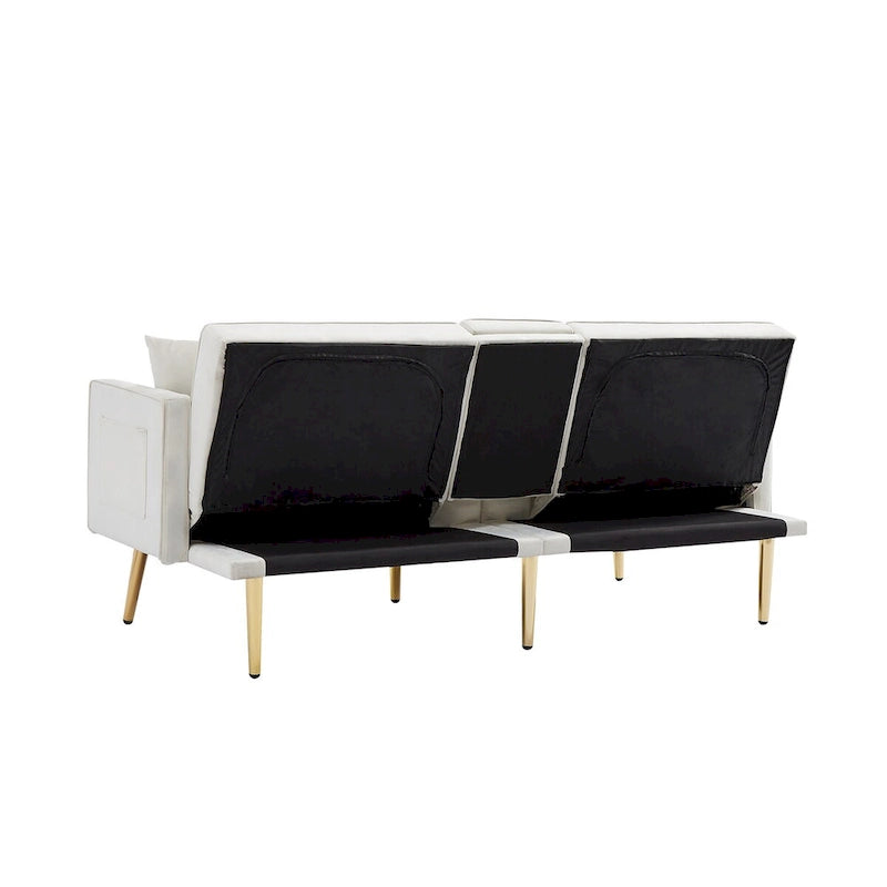 Canapé-lit futon en velours avec pieds en métal doré