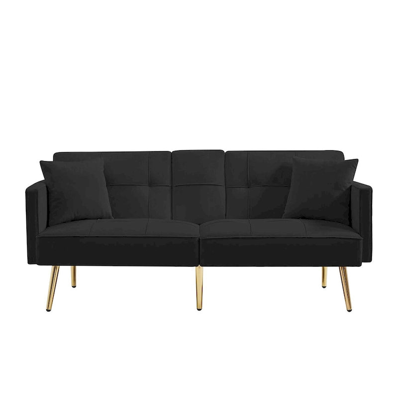 Canapé-lit futon en velours avec pieds en métal doré