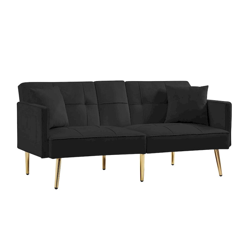 Canapé-lit futon en velours avec pieds en métal doré