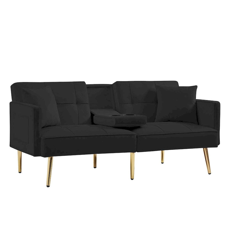 Canapé-lit futon en velours avec pieds en métal doré