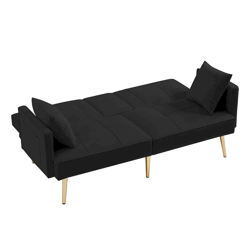 Canapé-lit futon en velours avec pieds en métal doré