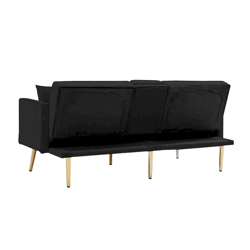Canapé-lit futon en velours avec pieds en métal doré