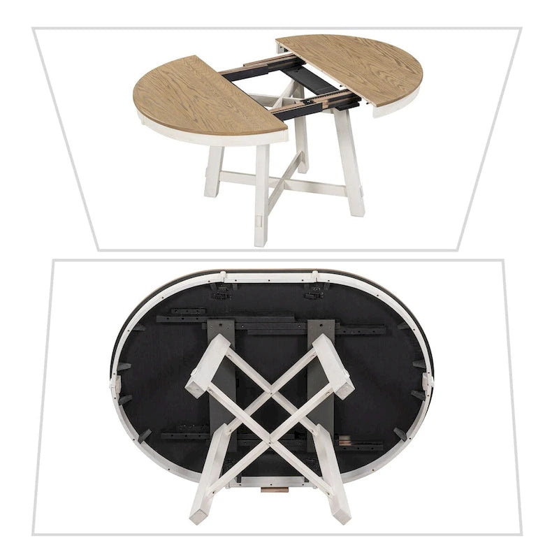 Table de salle à manger extensible vintage et élégante avec rallonge amovible