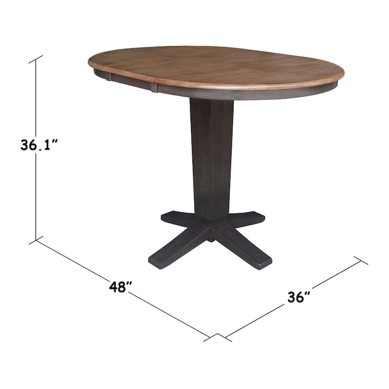 Table de salle à manger à hauteur de comptoir, piédestal rond de 36 po avec rallonge de 12 po