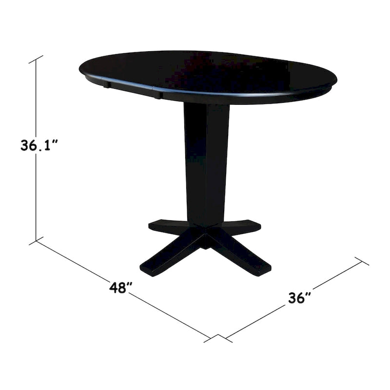 Table de salle à manger à hauteur de comptoir, piédestal rond de 36 po avec rallonge de 12 po