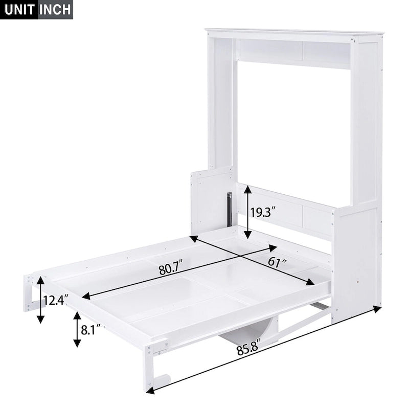 Lit escamotable en bois massif grand format avec une étagère