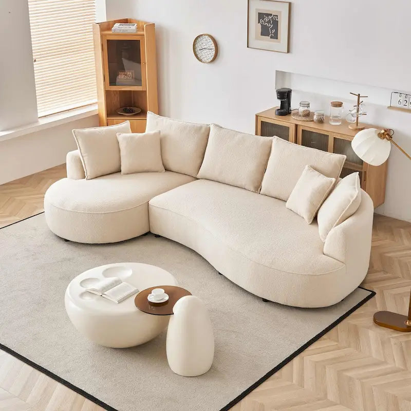 Modern Teddy Fabric Cloud Curved Sofa - Left Facing