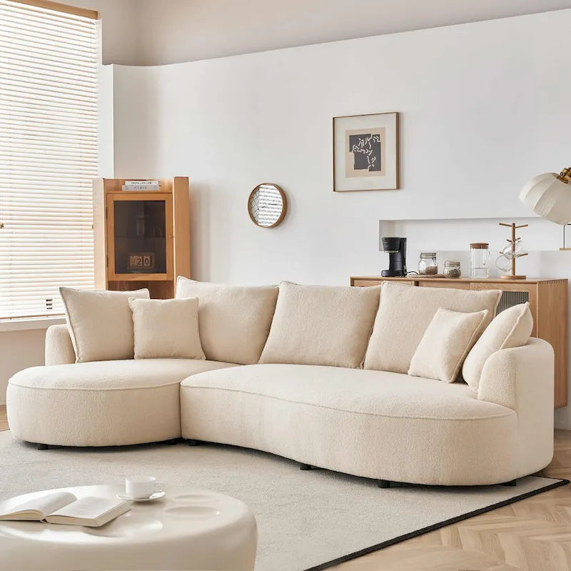 Canapé d'angle incurvé moderne en tissu Teddy – Côté gauche