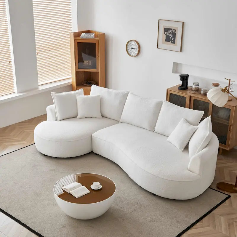 Canapé d'angle incurvé moderne en tissu Teddy – Côté gauche