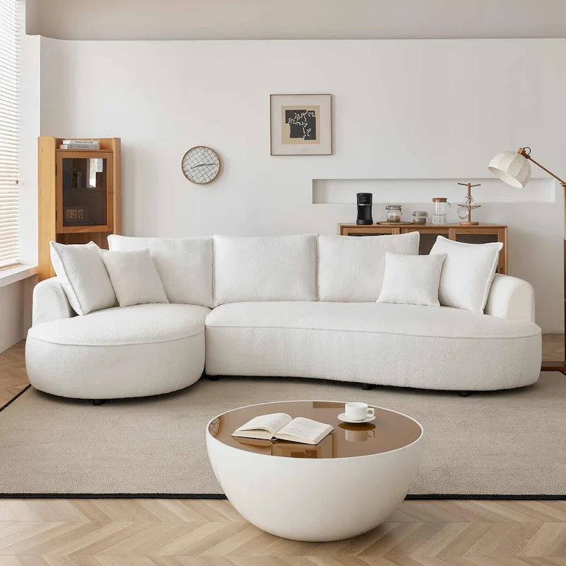Canapé d'angle incurvé moderne en tissu Teddy – Côté gauche