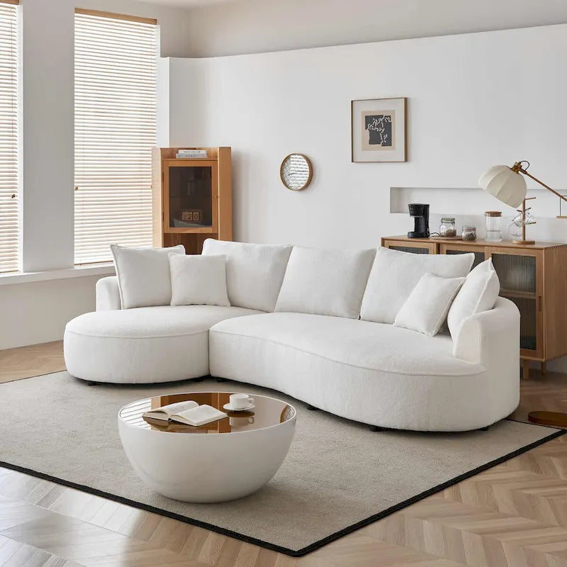 Canapé d'angle incurvé moderne en tissu Teddy – Côté gauche