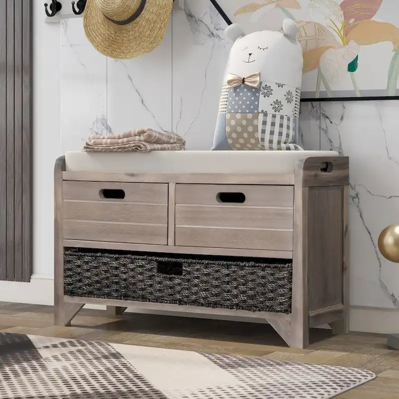 Storage Bench with Removable Basket and 2 Drawers