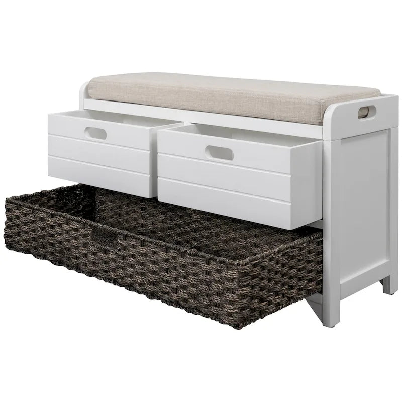 Banc de rangement avec panier amovible et 2 tiroirs