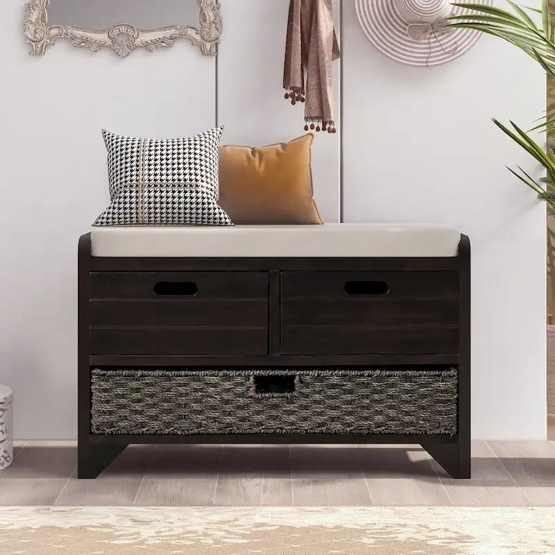 Banc de rangement avec panier amovible et 2 tiroirs