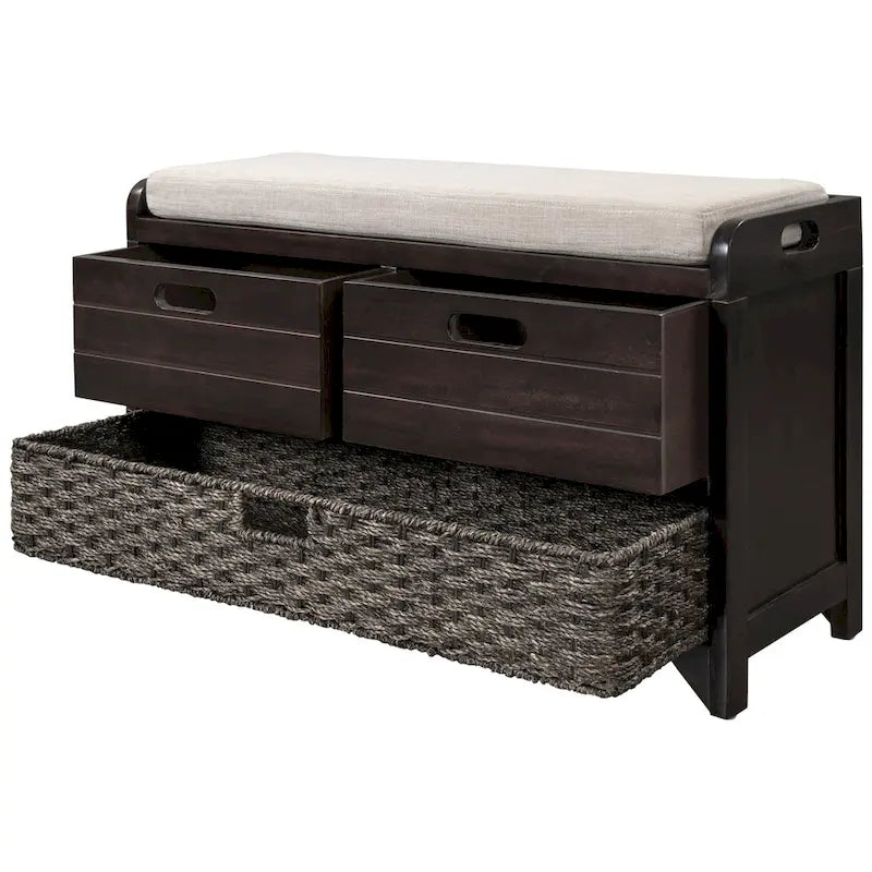 Banc de rangement avec panier amovible et 2 tiroirs