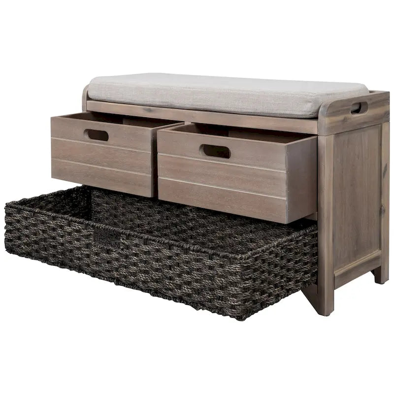 Banc de rangement avec panier amovible et 2 tiroirs