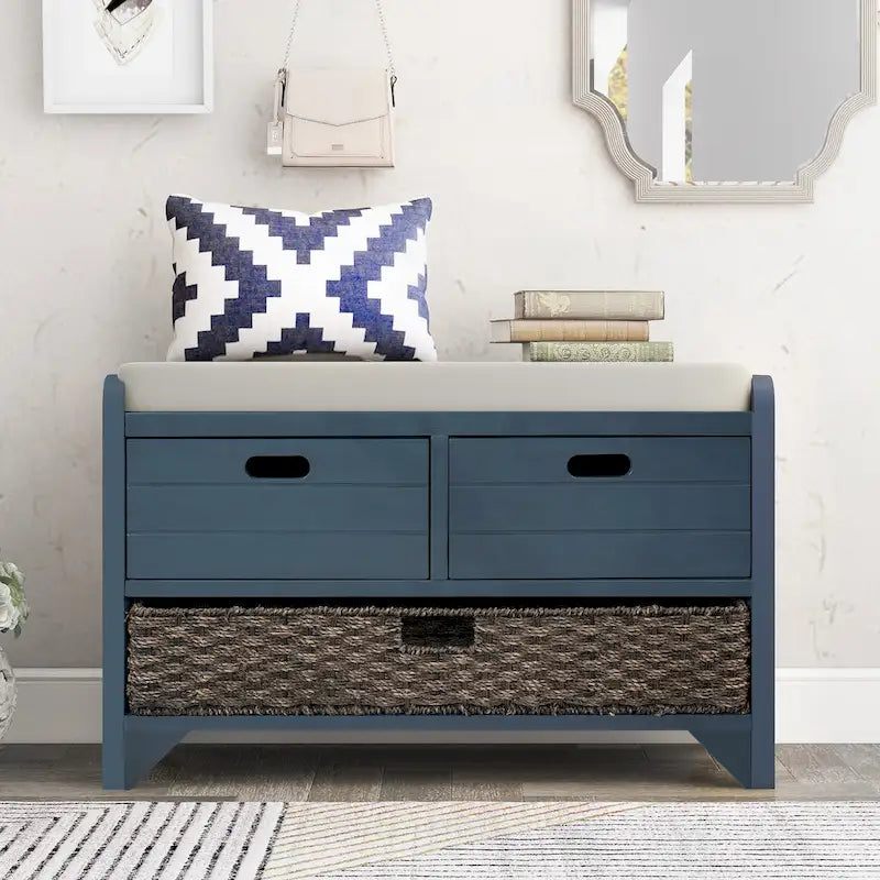 Banc de rangement avec panier amovible et 2 tiroirs