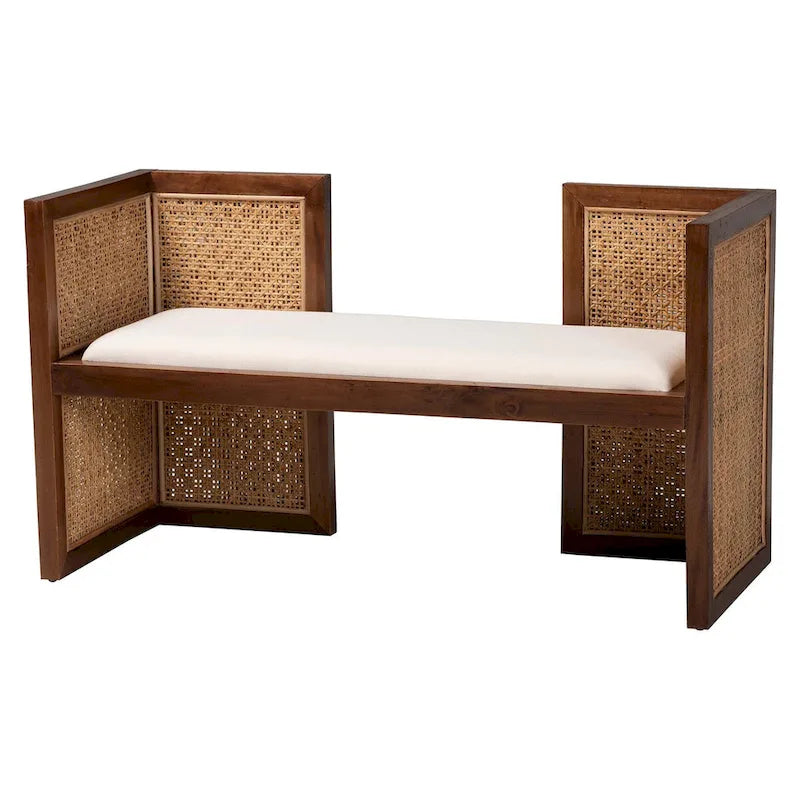 Bohemian Light Honey Rattan and Acacia Wood Accent Bench