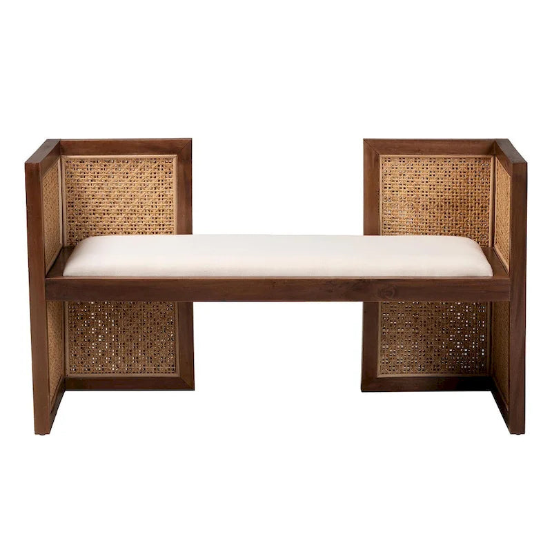 Bohemian Light Honey Rattan and Acacia Wood Accent Bench