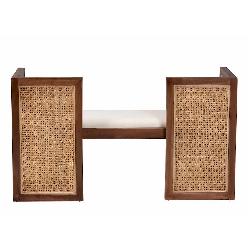 Bohemian Light Honey Rattan and Acacia Wood Accent Bench