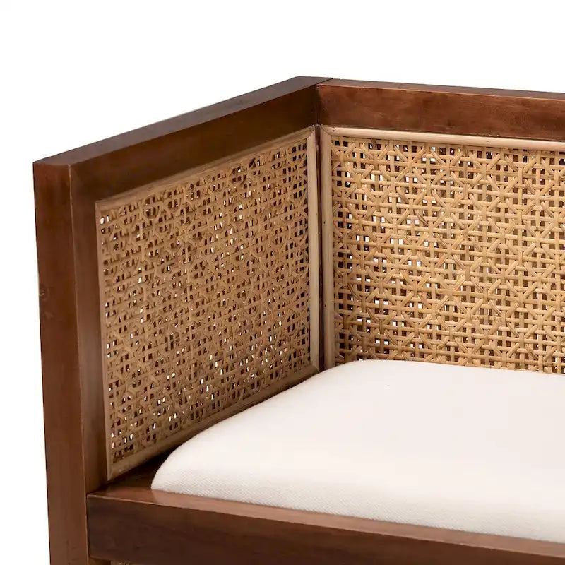 Banc d'appoint Bohème en rotin clair et bois d'acacia