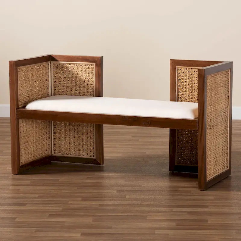 Banc d'appoint Bohème en rotin clair et bois d'acacia