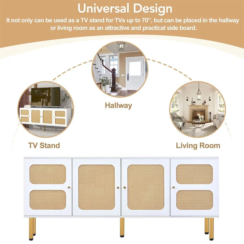 Meuble TV console tressé pour téléviseurs jusqu'à 70"